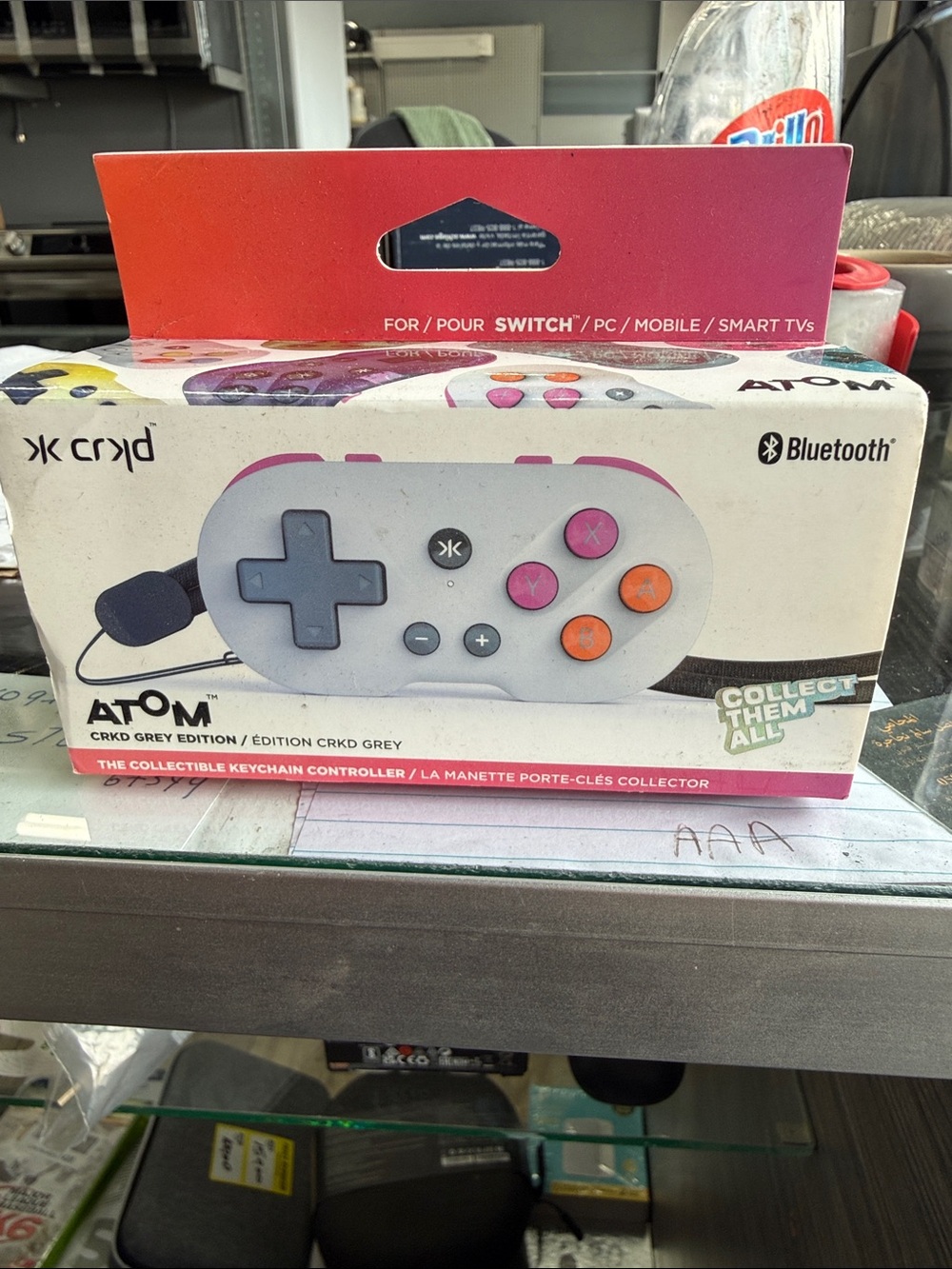 CRKD Grey Bluetooth Mini Controller Keychain - White & Pink Accents